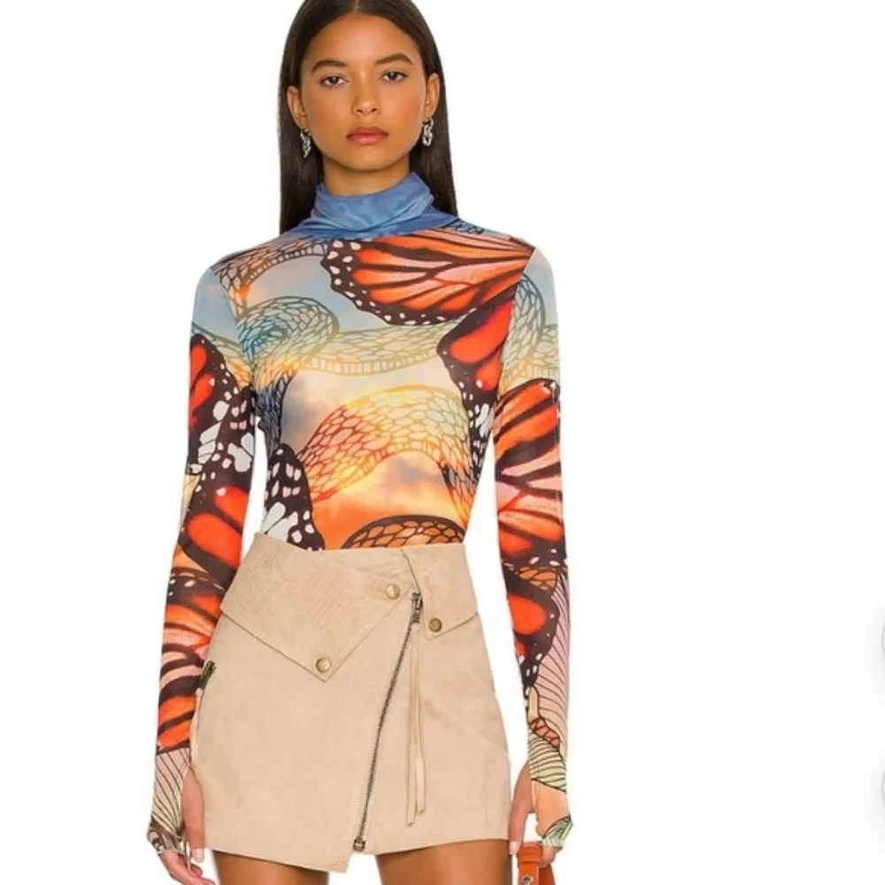 Revolve AFRM Zadie Long Sleeve Mesh Top in Butterfly Sub - Picture 2 of 7